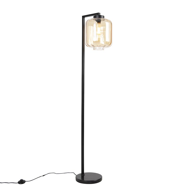 Designová stojací lampa černá s jantarovým